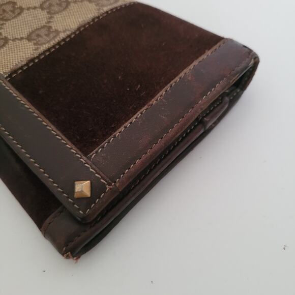 GUCCI Vintage Wallet Bifold Brown Designer Large Retro Clutch Suede - Picture 13 of 13